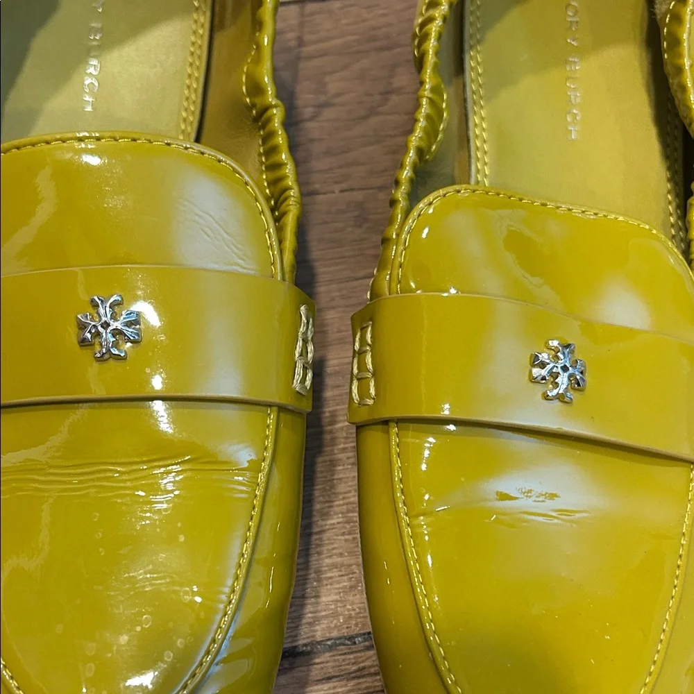 Tory Burch Chartreuse Patent Leather Driver Loafers